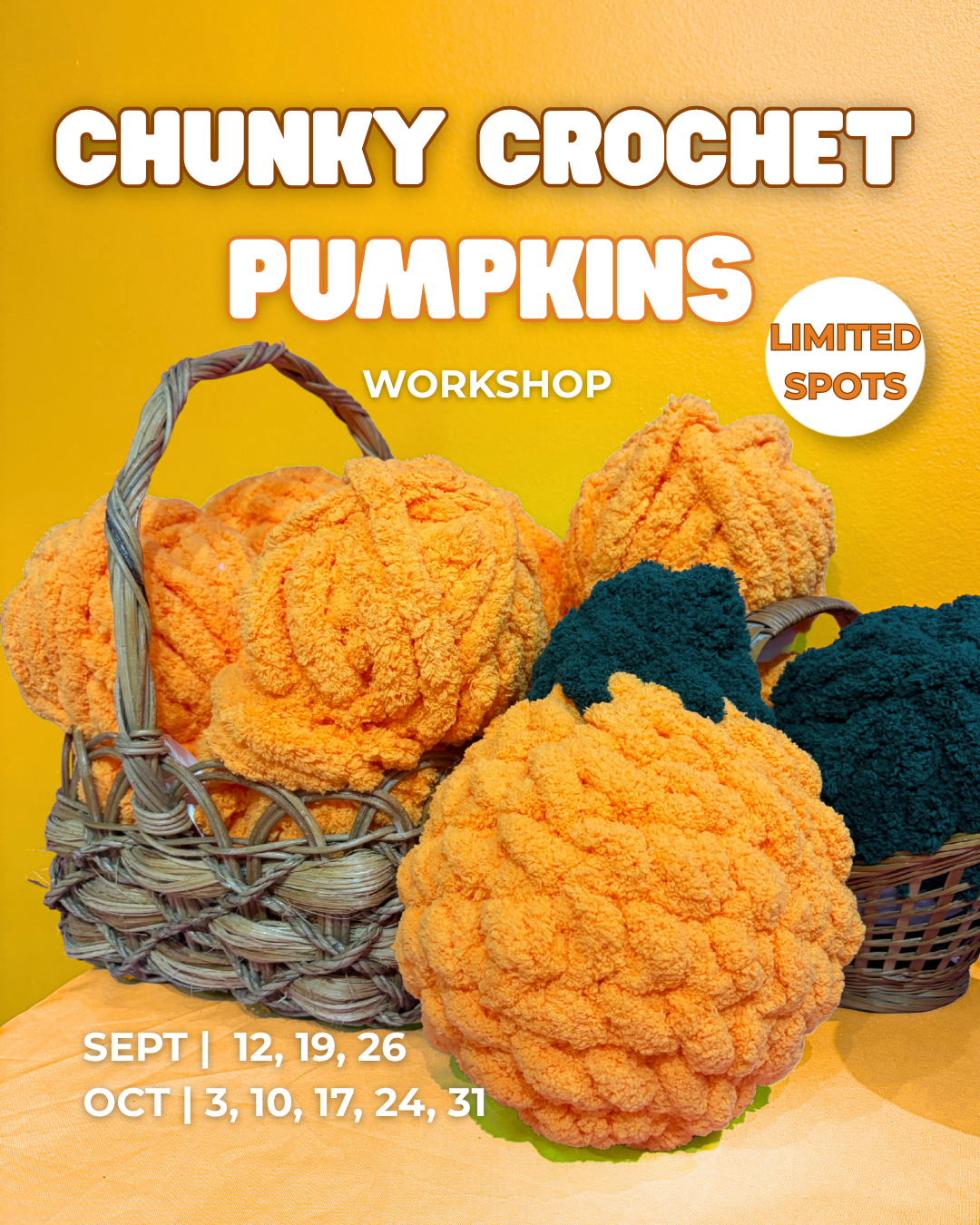 NEW! Chunky Crochet Pumpkin Pillow | Fall Craft Workshop (All Ages)